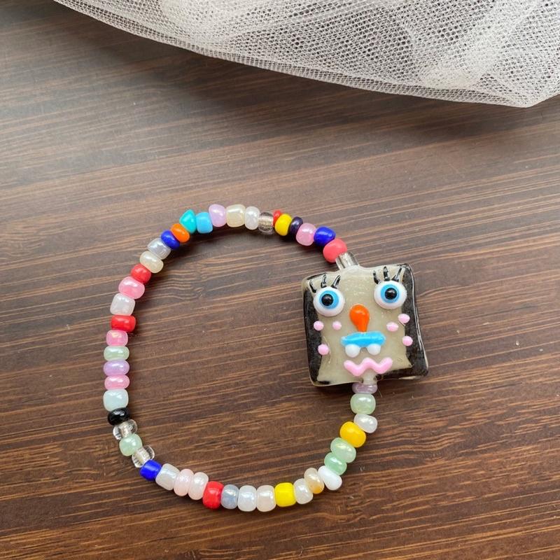 時尚潮流  可愛琉璃小怪獸 手創 卡通 串珠彈力 手鍊-細節圖8