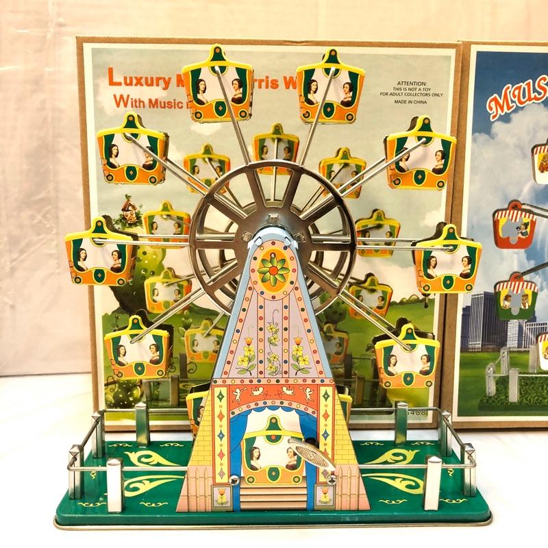 音樂摩天輪 鐵皮玩具 音樂盒 旋轉音樂摩天輪 發條鐵皮玩具 復古 古早味 收藏 贈禮 交換禮物 聖誕禮物 生日禮物-細節圖3