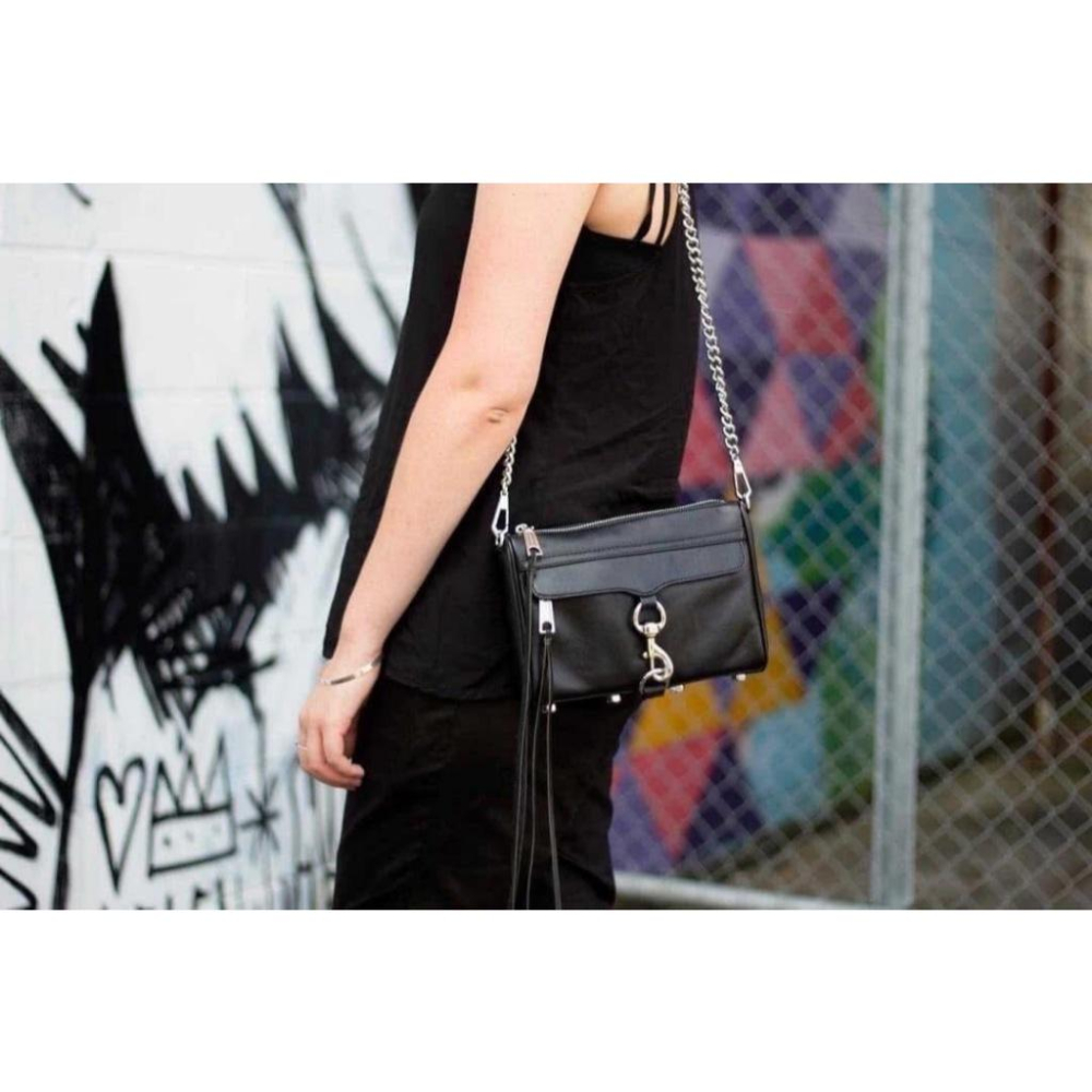 斜背包 Rebecca Minkoff Mini Mac 鎖頭 鏈條包 單肩包 黑色牛皮基本款 大容量 收納方便 出門必-細節圖3