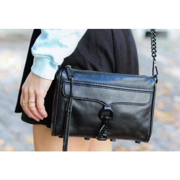 斜背包 Rebecca Minkoff Mini Mac 鎖頭 鏈條包 單肩包 黑色牛皮基本款 大容量 收納方便 出門必-細節圖8