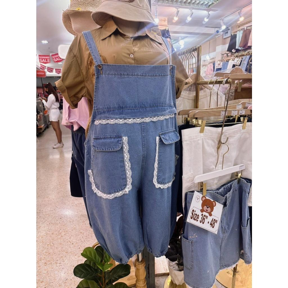 吊帶褲 中大尺碼 熊熊吊帶褲 蕾絲吊帶褲 棉花糖女孩 小熊別針 文青風 可愛蕾絲 四季都可穿 休閒零食 親子分享 親子分-細節圖2