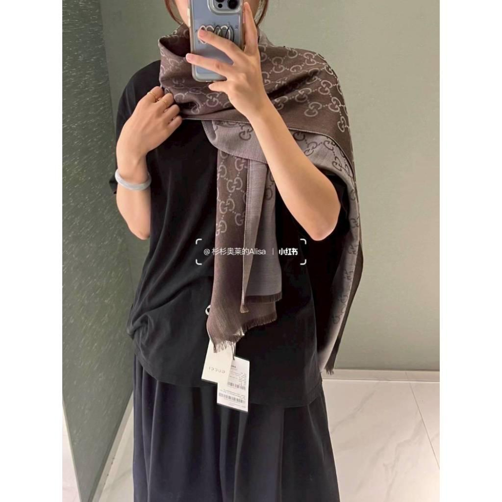Gucci 雙G 羊毛 圍巾 經典 大Logo｜雙面 配色 披肩 圍脖 男女同款-細節圖7