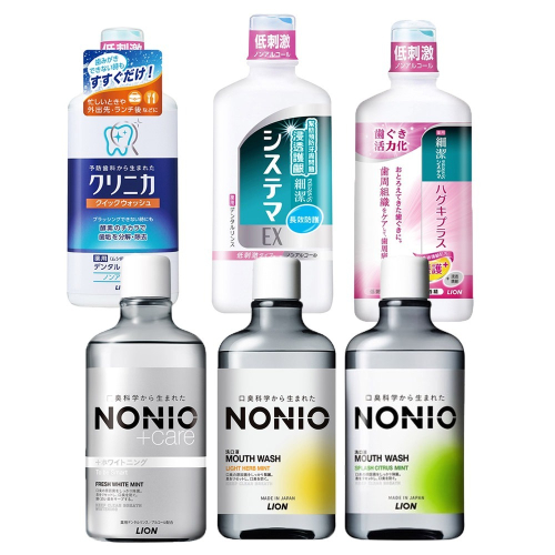 日本獅王LION漱口水(細潔適齦佳.潔浸透護齦EX.固齒佳酵素450ml/NONIO終結口氣漱口水600ml)