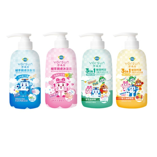 Yorsun 悠森兒Poli波力 敏弱呵護 3in1 洗髮沐浴泡泡露500ml /植萃親膚洗髮露500ml