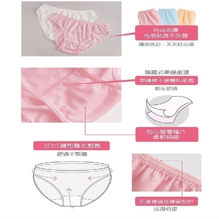 蓓比適 清秀佳人 貼身寶貝 三角免洗褲5件 (純棉/低腰(粉)/生理.產婦/淑女型(點點))-細節圖5