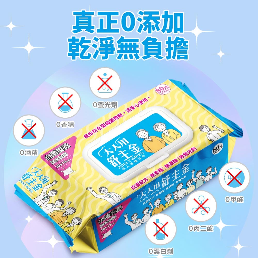 大人用舒主金 濕巾80抽加厚加大加蓋(日常清潔.成人護理適用)超商一張訂單只能單純6包-細節圖6