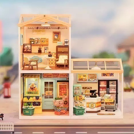 Robotime Rolife 超級世界 超級商店 含燈 diy手工小屋 袖珍屋 益智拼裝 桌面擺件裝飾-細節圖2