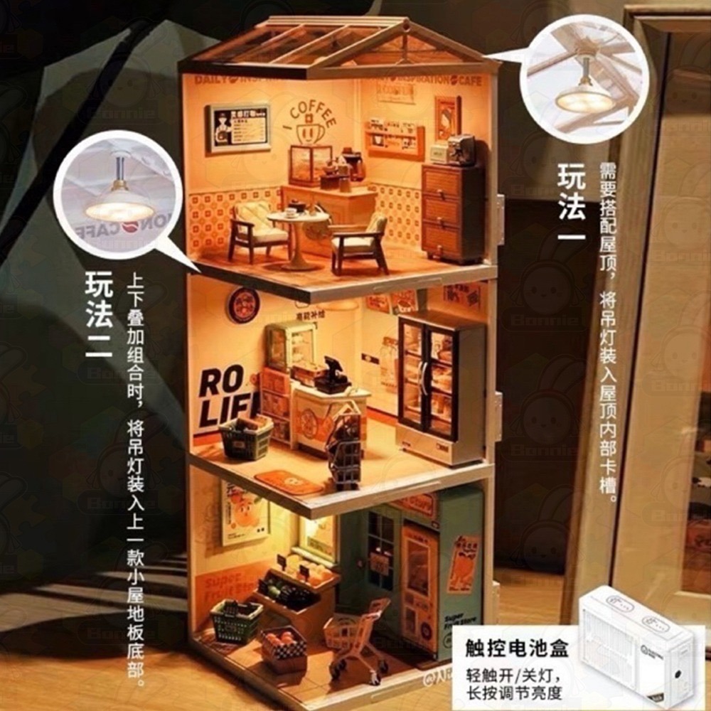 Robotime Rolife 超級世界 超級商店 含燈 diy手工小屋 袖珍屋 益智拼裝 桌面擺件裝飾-細節圖4