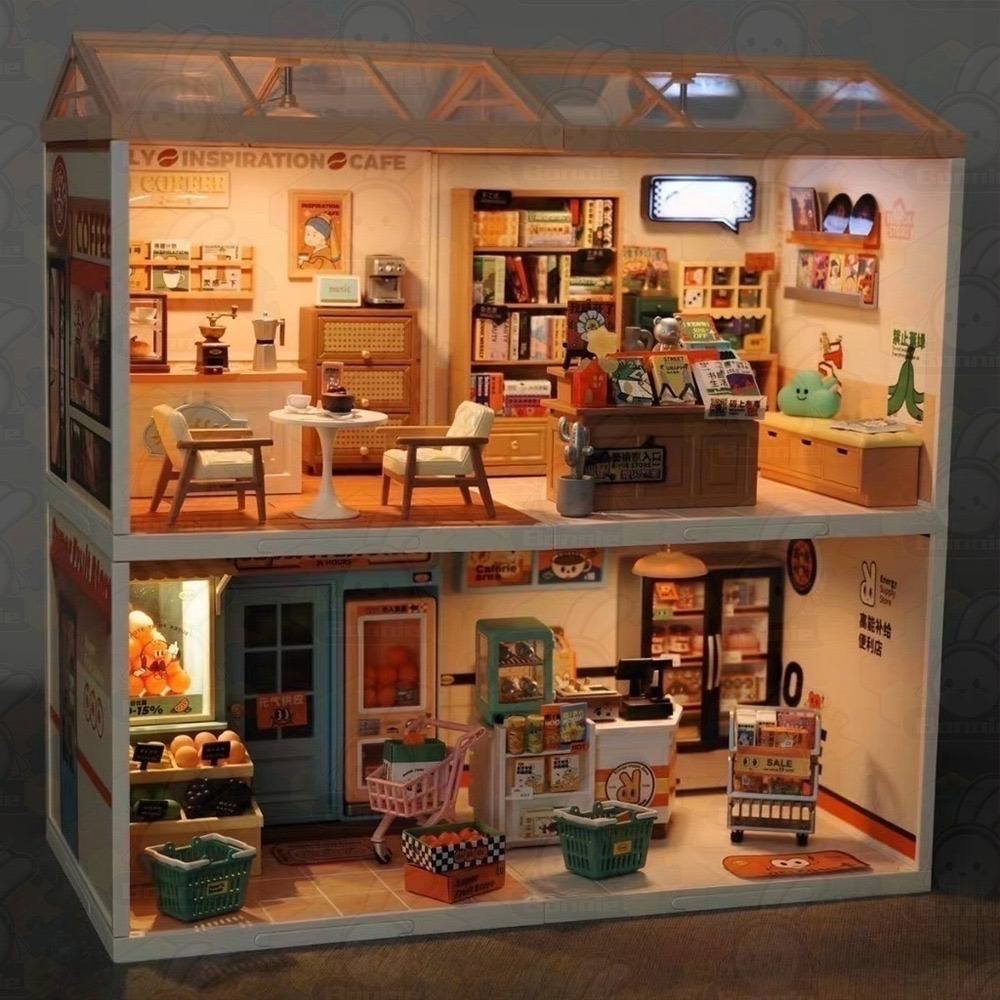 Robotime Rolife 超級世界 超級商店 含燈 diy手工小屋 袖珍屋 益智拼裝 桌面擺件裝飾-細節圖6