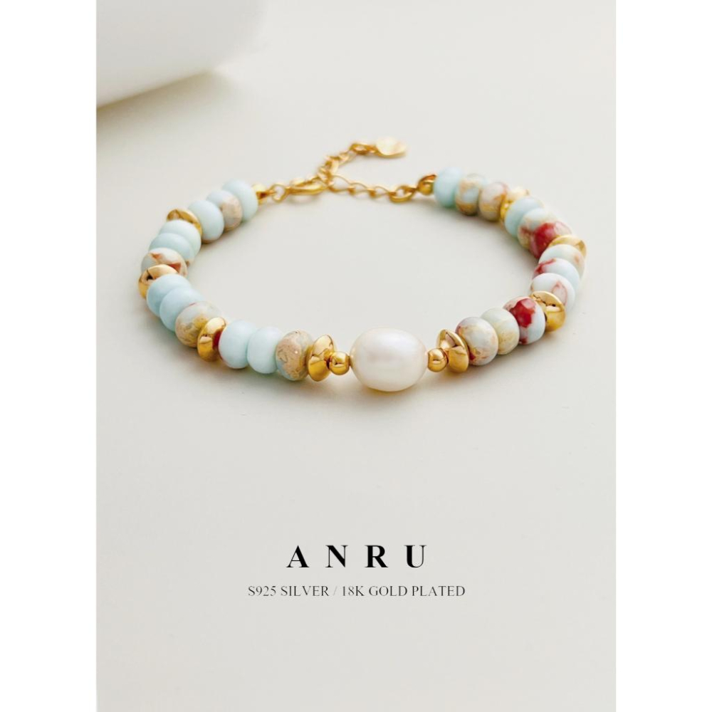 ｜ANRU 藍韻｜純銀壽山石珍珠手鍊 ｜S925 18K金色 天然珍珠 手鍊 手環 輕奢 x 優雅 x 力量-細節圖2