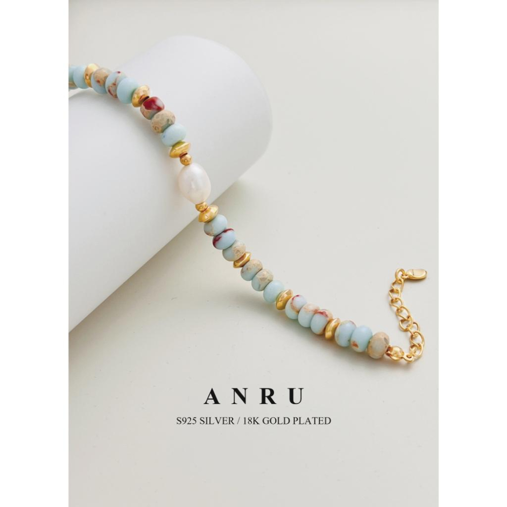 ｜ANRU 藍韻｜純銀壽山石珍珠手鍊 ｜S925 18K金色 天然珍珠 手鍊 手環 輕奢 x 優雅 x 力量-細節圖3