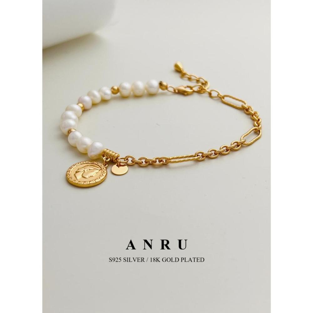 ｜ANRU 拾光｜純銀珍珠手鍊 ｜S925 18K金色 天然珍珠 手鍊 手環 輕奢 x 優雅 x 復古-細節圖2