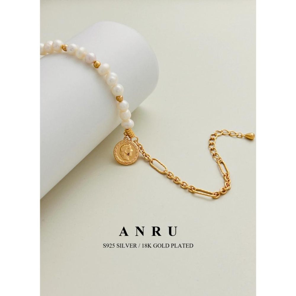 ｜ANRU 拾光｜純銀珍珠手鍊 ｜S925 18K金色 天然珍珠 手鍊 手環 輕奢 x 優雅 x 復古-細節圖3