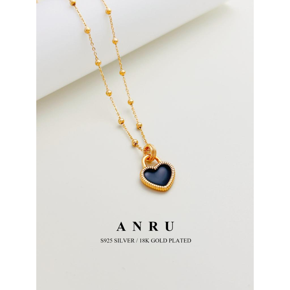 ｜ANRU 夜心｜純銀滴釉愛心項鍊 ｜S925 純銀 18K金 愛心 鎖骨鍊 項鍊 輕奢 x 優雅 x 心意-細節圖2