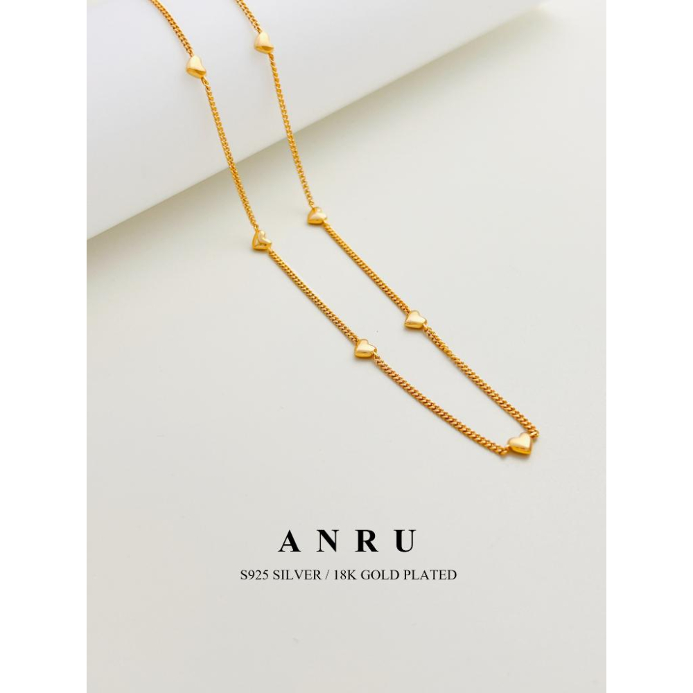 ｜ANRU 心心相連｜純銀項鍊 ｜S925 純銀 18K金 鎖骨鍊 項鍊 輕奢 x 優雅 x 愛心-細節圖2