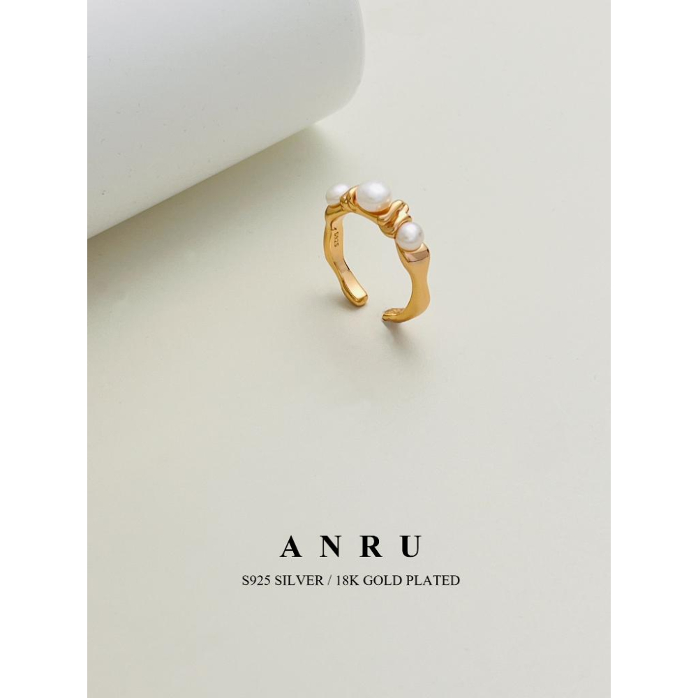 ｜ANRU 熔金暮雲｜純銀珍珠戒指 ｜S925 純銀 18K金 金色 珍珠 戒指   輕奢 x 優雅 x 質感-細節圖2