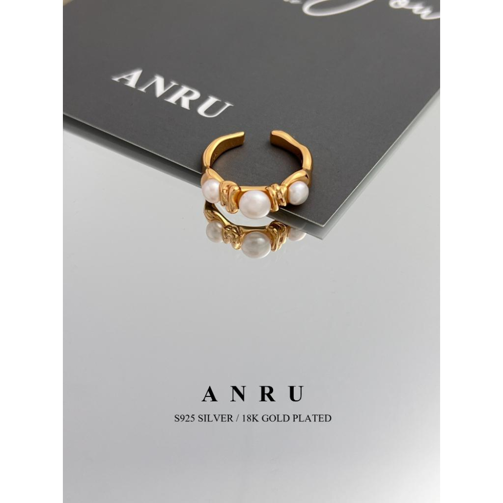 ｜ANRU 熔金暮雲｜純銀珍珠戒指 ｜S925 純銀 18K金 金色 珍珠 戒指   輕奢 x 優雅 x 質感-細節圖3