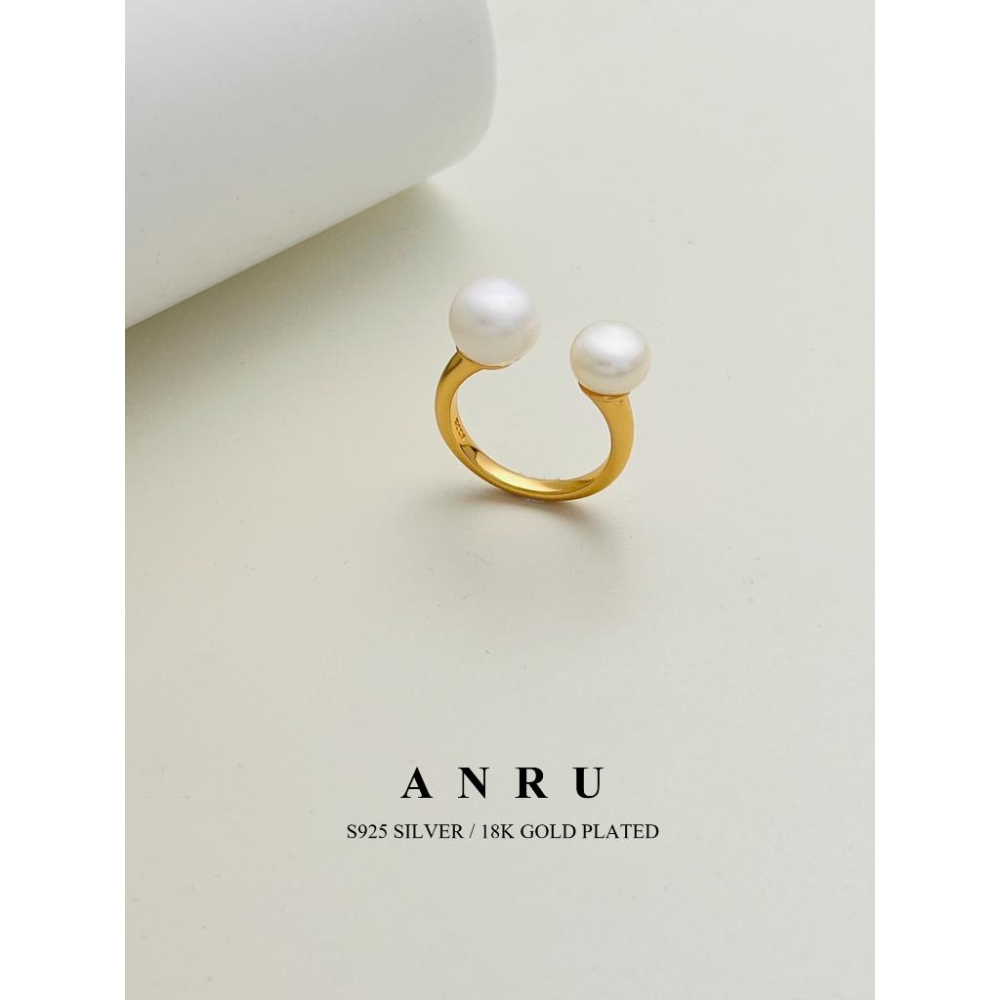 ｜ANRU 雙生｜純銀珍珠戒指 ｜S925 純銀 18K金 金色 珍珠 戒指 輕奢 x 優雅 x 質感-細節圖2