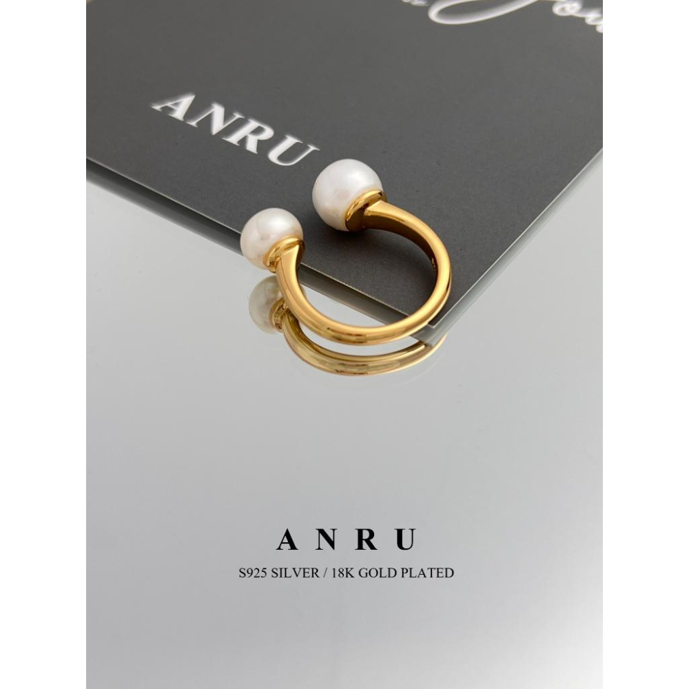 ｜ANRU 雙生｜純銀珍珠戒指 ｜S925 純銀 18K金 金色 珍珠 戒指 輕奢 x 優雅 x 質感-細節圖3