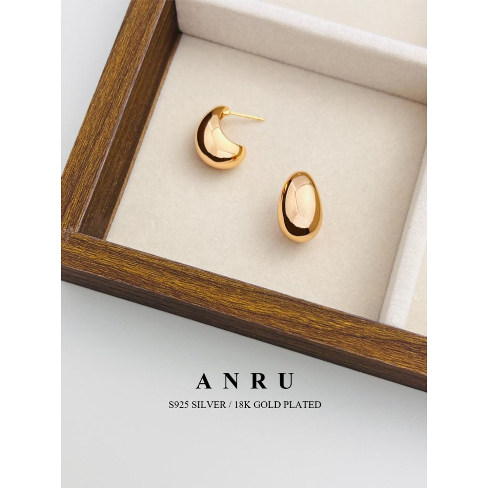 ｜ANRU 豆映｜純銀耳環 ｜S925 純銀 金豆 銀豆 水滴 耳環 輕奢 x 優雅 x 質感-細節圖3