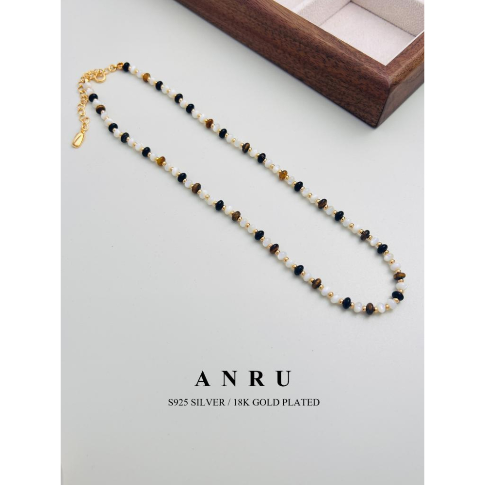 ｜ANRU 石耀｜純銀虎眼石串珠項鍊 ｜S925 純銀 18K金 虎眼石 鎖骨鍊 項鍊 輕奢 x 優雅 x 勇氣-細節圖3