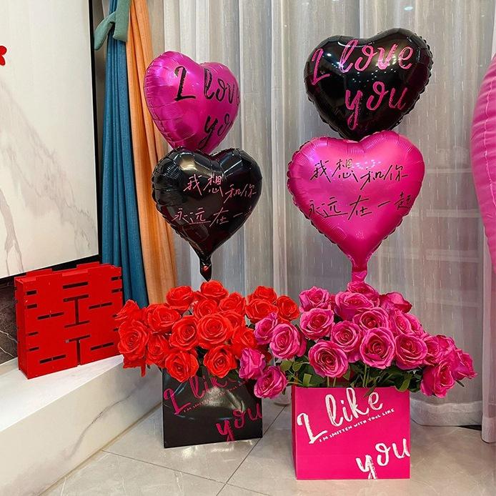 ★現貨-台灣★花束氣球 玫瑰花 後車箱佈置 花數筒 仿真花束 黑色花束 玫瑰話束 桃色紙盒 黑色紙盒 花束包裝盒-細節圖2