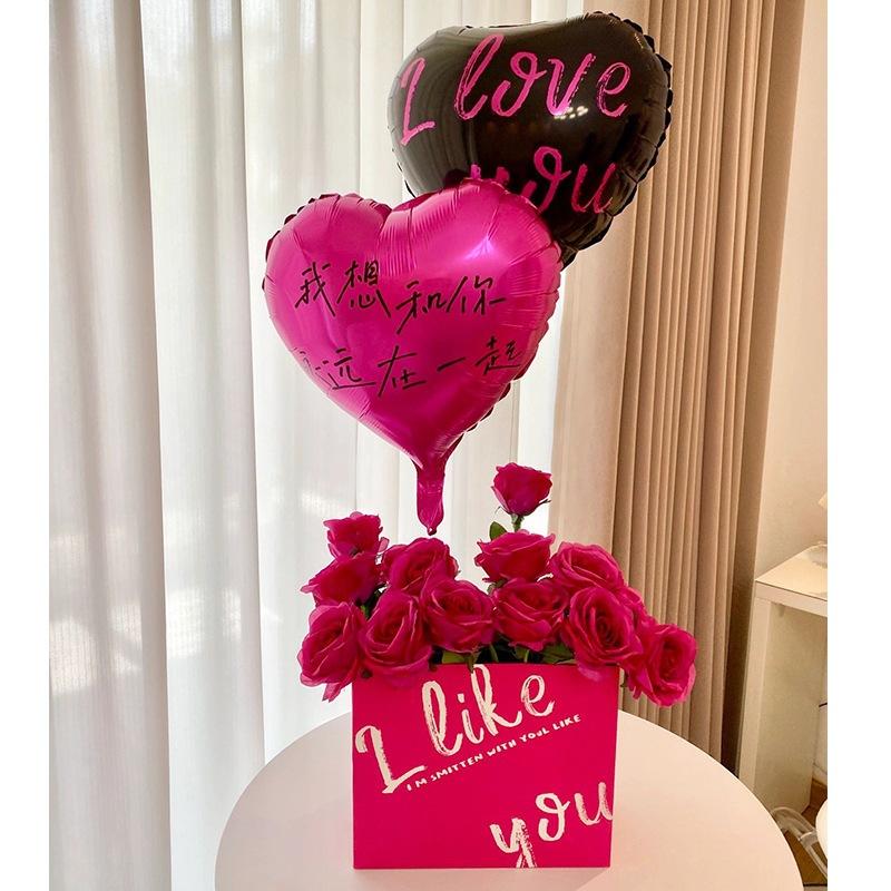 ★現貨-台灣★花束氣球 玫瑰花 後車箱佈置 花數筒 仿真花束 黑色花束 玫瑰話束 桃色紙盒 黑色紙盒 花束包裝盒-細節圖3