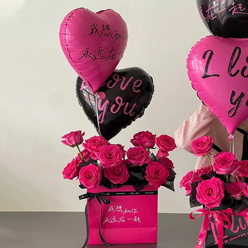 ★現貨-台灣★花束氣球 玫瑰花 後車箱佈置 花數筒 仿真花束 黑色花束 玫瑰話束 桃色紙盒 黑色紙盒 花束包裝盒-細節圖4
