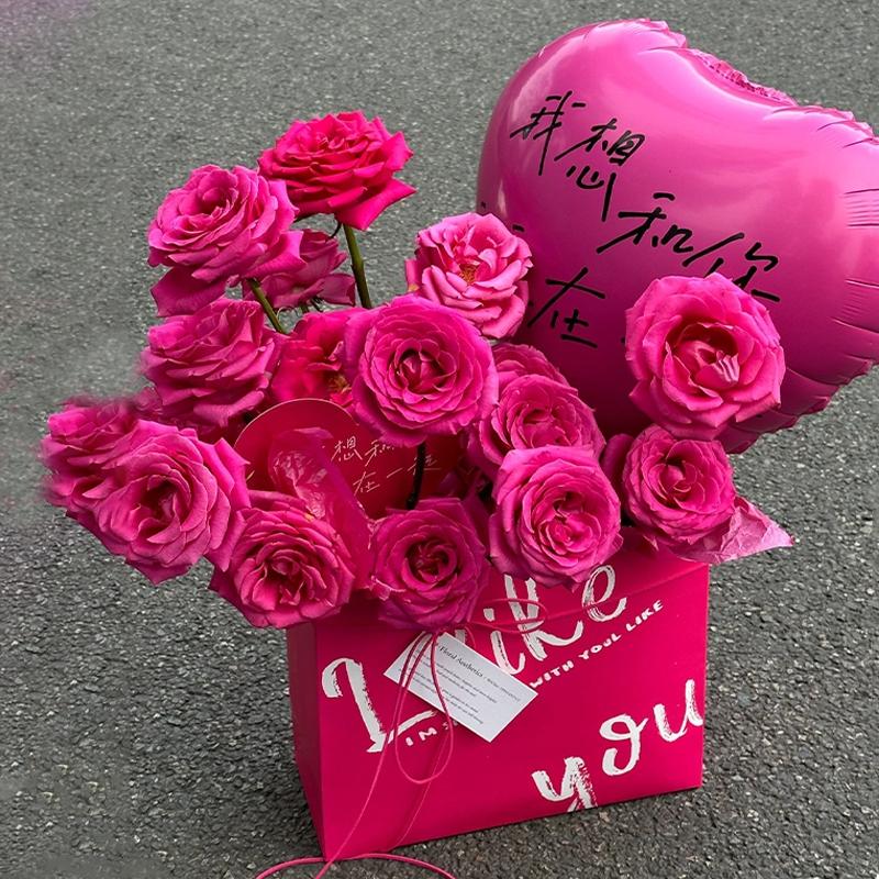 ★現貨-台灣★花束氣球 玫瑰花 後車箱佈置 花數筒 仿真花束 黑色花束 玫瑰話束 桃色紙盒 黑色紙盒 花束包裝盒-細節圖5