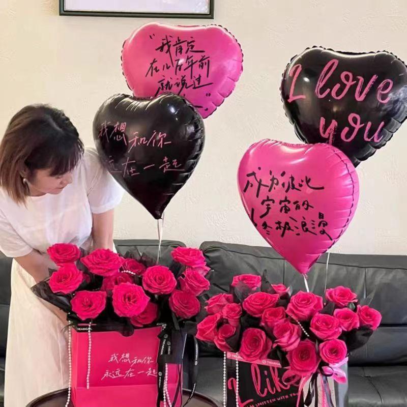 ★現貨-台灣★花束氣球 玫瑰花 後車箱佈置 花數筒 仿真花束 黑色花束 玫瑰話束 桃色紙盒 黑色紙盒 花束包裝盒-細節圖8