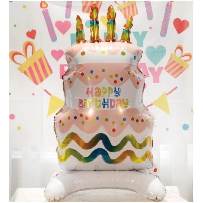 ★現貨-台灣★4D站立氣球 蛋糕氣球 生日蛋糕 派對氣球 ktv佈置 慶生 自行站立氣球 活動 周歲 抓週 粉色 藍色-細節圖8