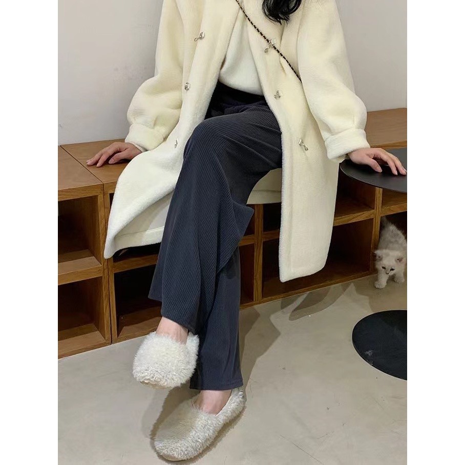 S.C 優衣館 秋冬新款 韓版 藏肉肉 綁帶 寬褲 顯瘦款 素色 基本款 現貨 彈性腰圍 休閒 上班族必備 現貨女裝-細節圖2