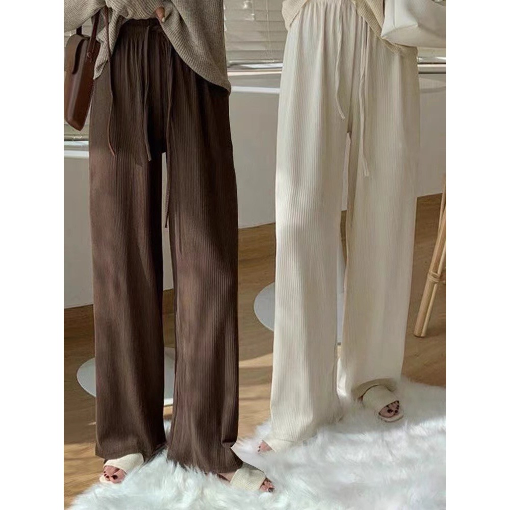 S.C 優衣館 秋冬新款 韓版 藏肉肉 綁帶 寬褲 顯瘦款 素色 基本款 現貨 彈性腰圍 休閒 上班族必備 現貨女裝-細節圖3