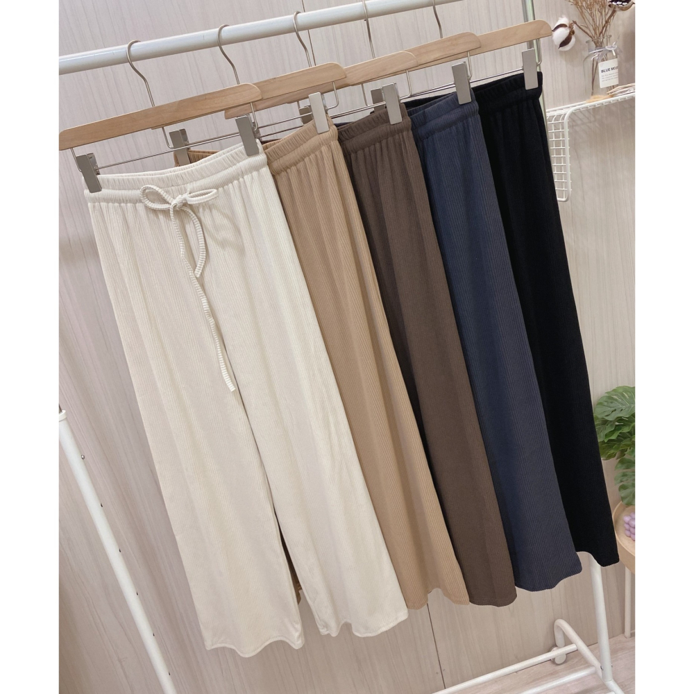 S.C 優衣館 秋冬新款 韓版 藏肉肉 綁帶 寬褲 顯瘦款 素色 基本款 現貨 彈性腰圍 休閒 上班族必備 現貨女裝-細節圖6