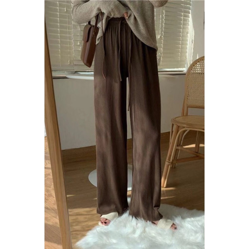 S.C 優衣館 秋冬新款 韓版 藏肉肉 綁帶 寬褲 顯瘦款 素色 基本款 現貨 彈性腰圍 休閒 上班族必備 現貨女裝-規格圖7