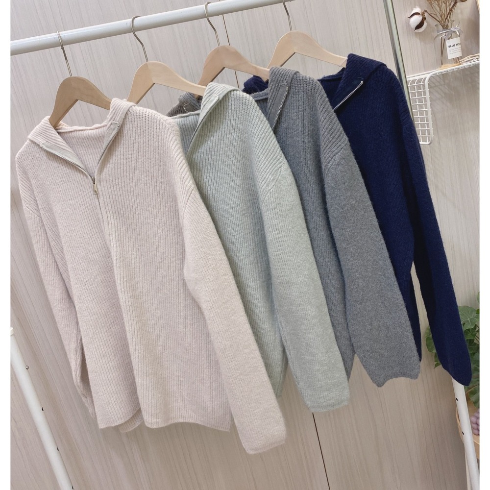 S.C 優衣館 秋冬新款 韓版 超萌 針織連帽 拉鍊 連帽上衣 長袖上衣 修飾 百搭 素色 減齡款 現貨女裝-細節圖4