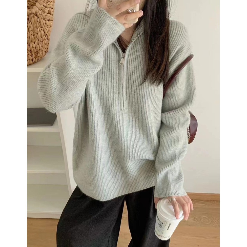 S.C 優衣館 秋冬新款 韓版 超萌 針織連帽 拉鍊 連帽上衣 長袖上衣 修飾 百搭 素色 減齡款 現貨女裝-細節圖5