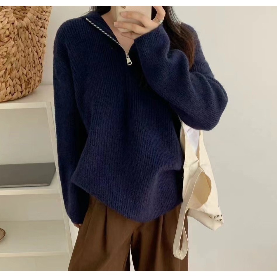 S.C 優衣館 秋冬新款 韓版 超萌 針織連帽 拉鍊 連帽上衣 長袖上衣 修飾 百搭 素色 減齡款 現貨女裝-規格圖6