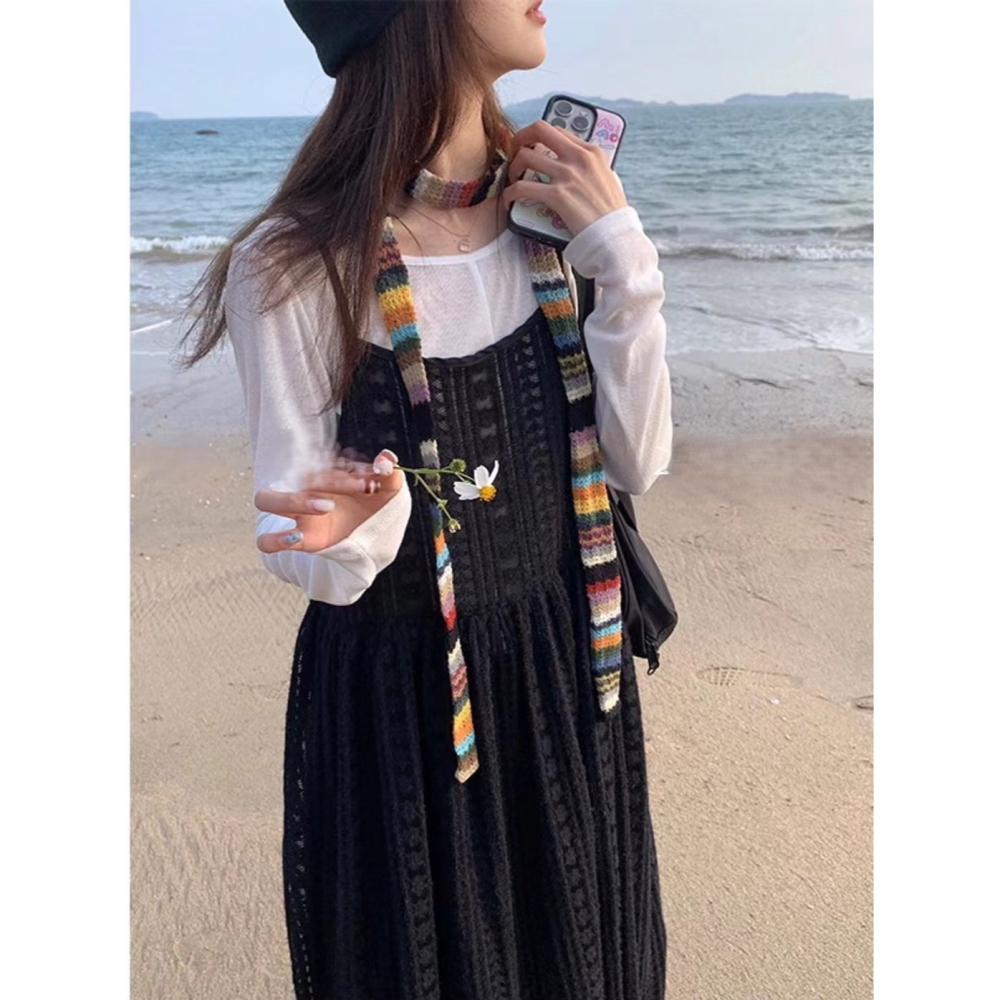 S.C優衣館 韓版 細肩帶 長版罩衫 裙裝 細肩修飾 蕾絲鏤空 洋裝 氣質 仙女風 現貨女裝-細節圖2