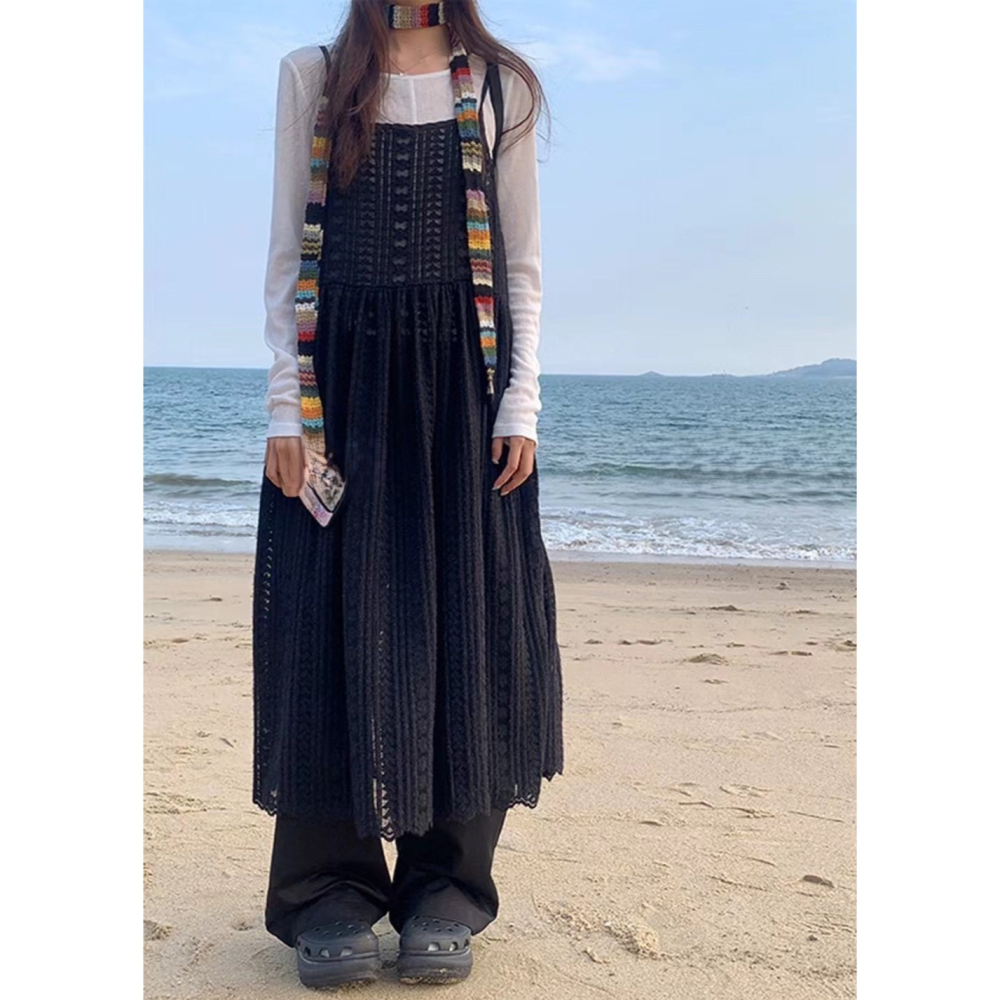 S.C優衣館 韓版 細肩帶 長版罩衫 裙裝 細肩修飾 蕾絲鏤空 洋裝 氣質 仙女風 現貨女裝-細節圖3