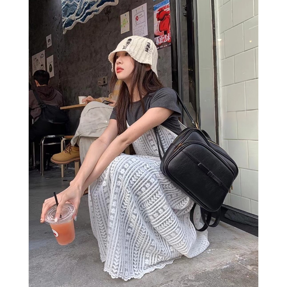 S.C優衣館 韓版 細肩帶 長版罩衫 裙裝 細肩修飾 蕾絲鏤空 洋裝 氣質 仙女風 現貨女裝-細節圖5