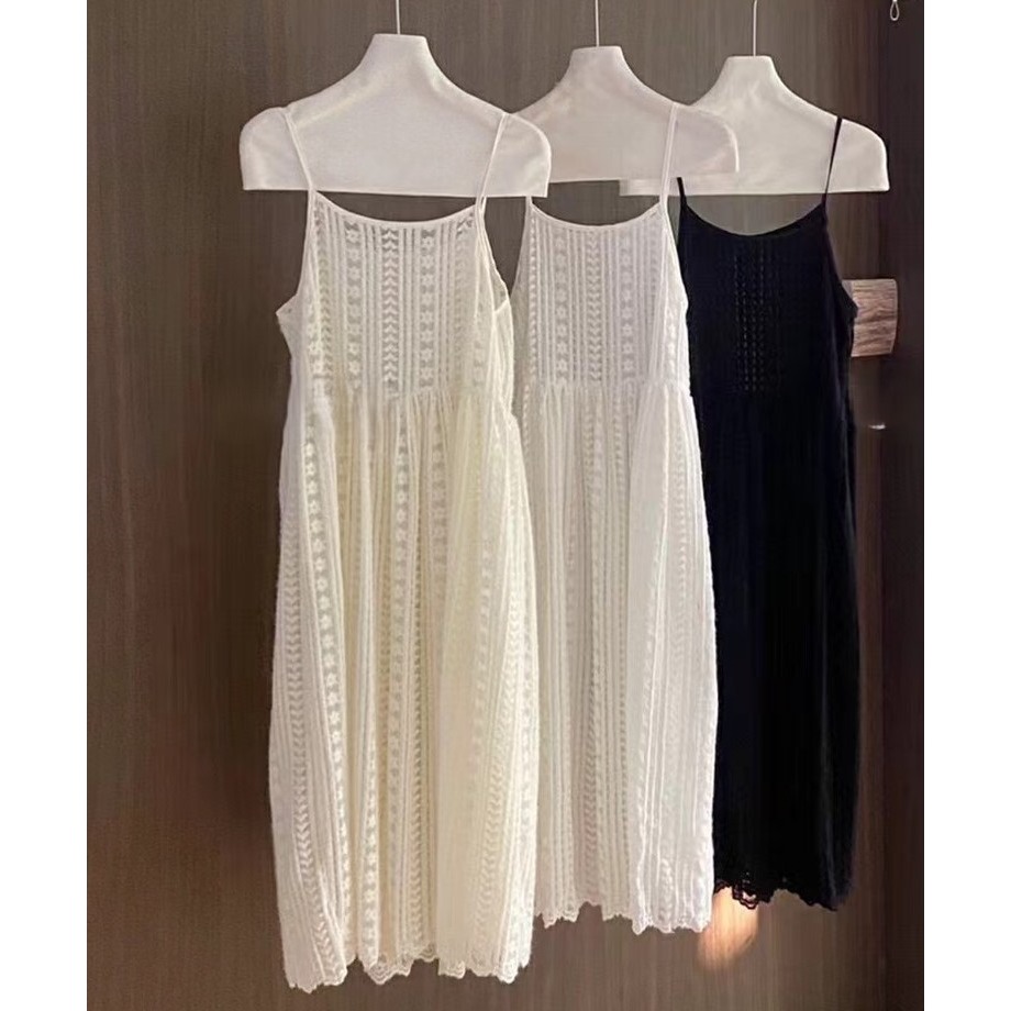 S.C優衣館 韓版 細肩帶 長版罩衫 裙裝 細肩修飾 蕾絲鏤空 洋裝 氣質 仙女風 現貨女裝-細節圖8