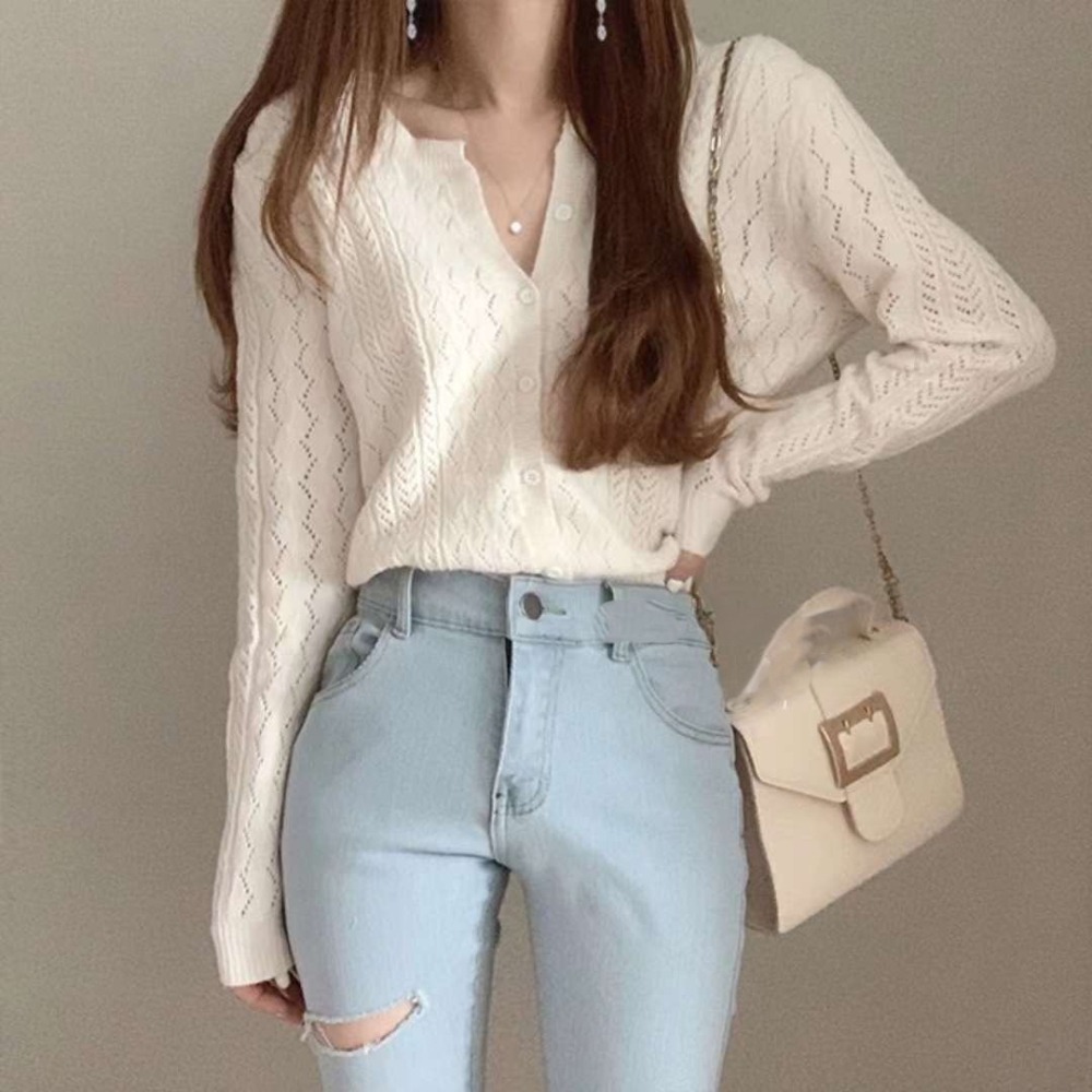 S.C 優衣館 秋冬新款 韓版 羊絨鏤空 罩衫 上衣 釦式外套 辦公室穿搭 甜美 氣質款 長袖 現貨女裝-細節圖7