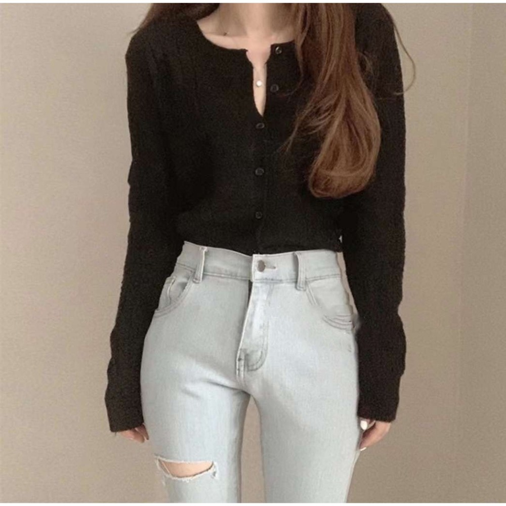 S.C 優衣館 秋冬新款 韓版 羊絨鏤空 罩衫 上衣 釦式外套 辦公室穿搭 甜美 氣質款 長袖 現貨女裝-細節圖8