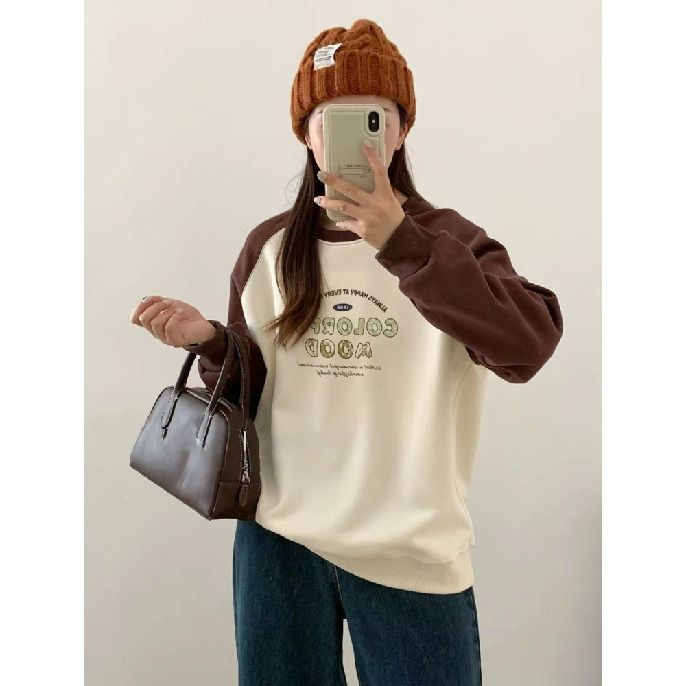 S.C優衣館 圓領長袖 撞色 字母上衣 長袖上衣 圓領T恤 減齡款 修身款式 休閒 基本款 T恤 現貨女裝-細節圖2