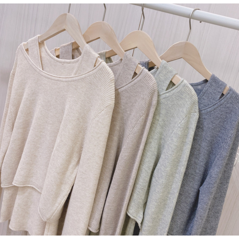 S.C 優衣館 秋冬新款 甜美 微性感 小露肩 背心+上衣 二件組 針織上衣 長袖 背心 短版 俏麗 約會款 現貨女裝-細節圖7