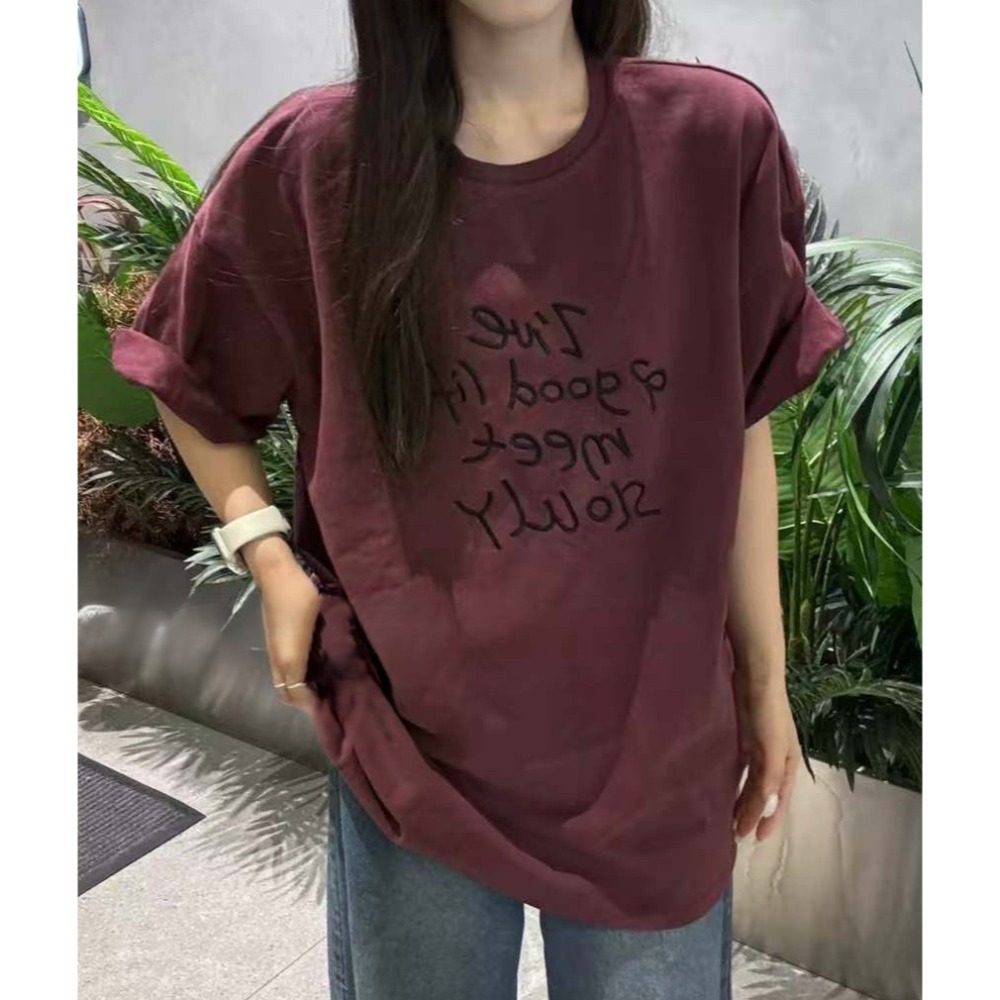 S.C優衣館 厚磅 草寫英文字母 圓領T 厚款T恤 短袖 寬鬆版型 俢身 潮T 中性 休閒款 好穿搭 現貨女裝-規格圖4