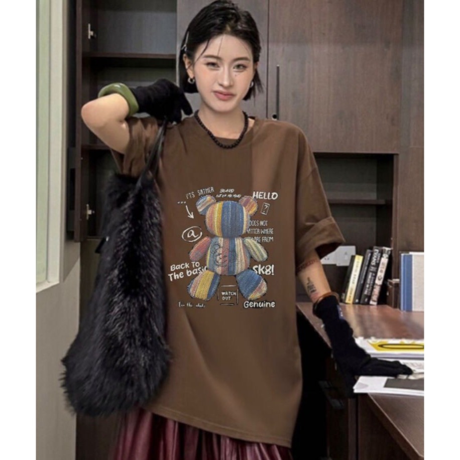 S.C優衣館 厚磅 線條熊 圓領T 厚款T恤 短袖 寬鬆版型 俢身 潮T 中性 休閒款 好穿搭 現貨女裝-細節圖2