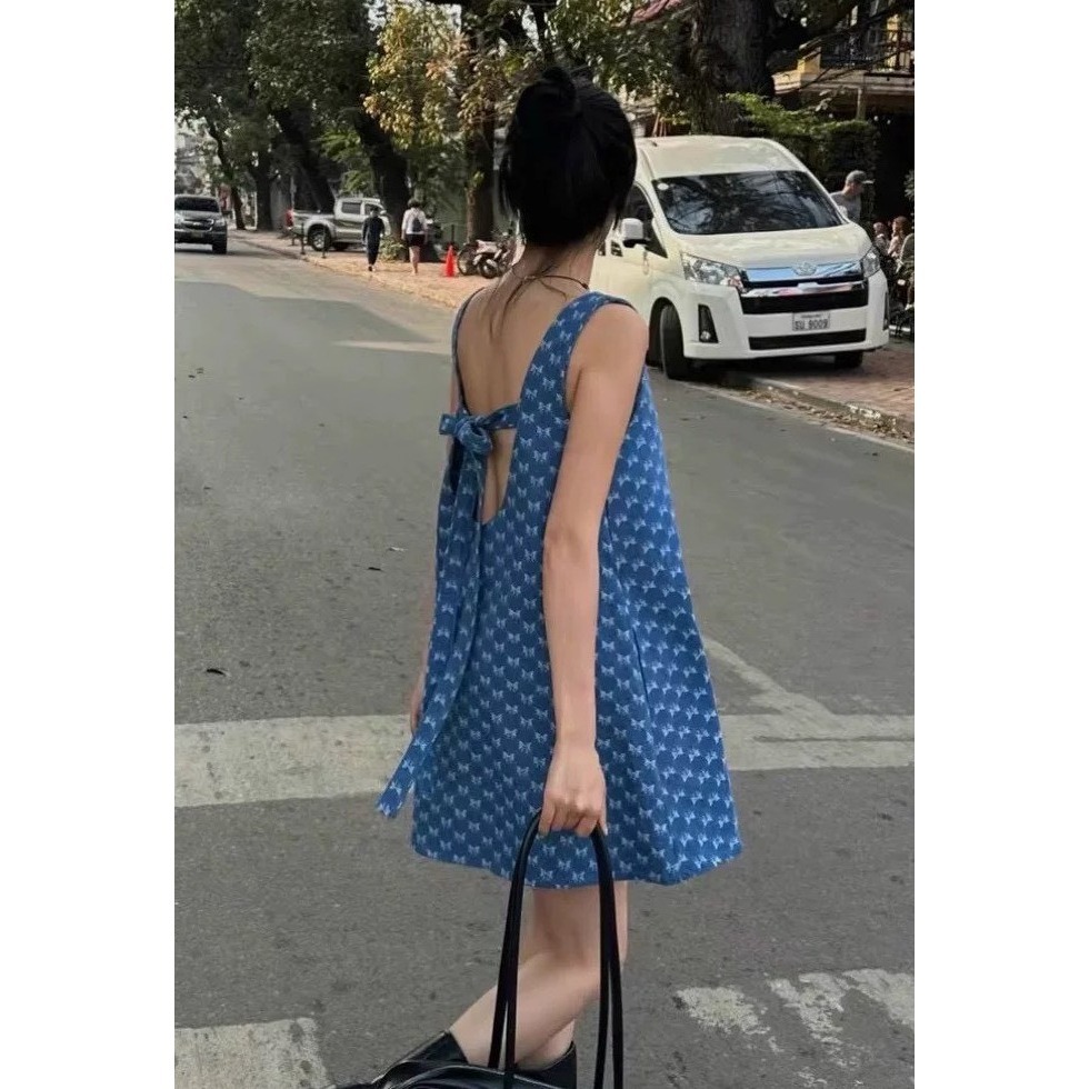 S.C優衣館 約會必備款 心機美背 後綁帶 牛仔洋裝 背心洋裝 甜美系 裙裝 牛仔裙 小洋裝 現貨 女裝-細節圖6