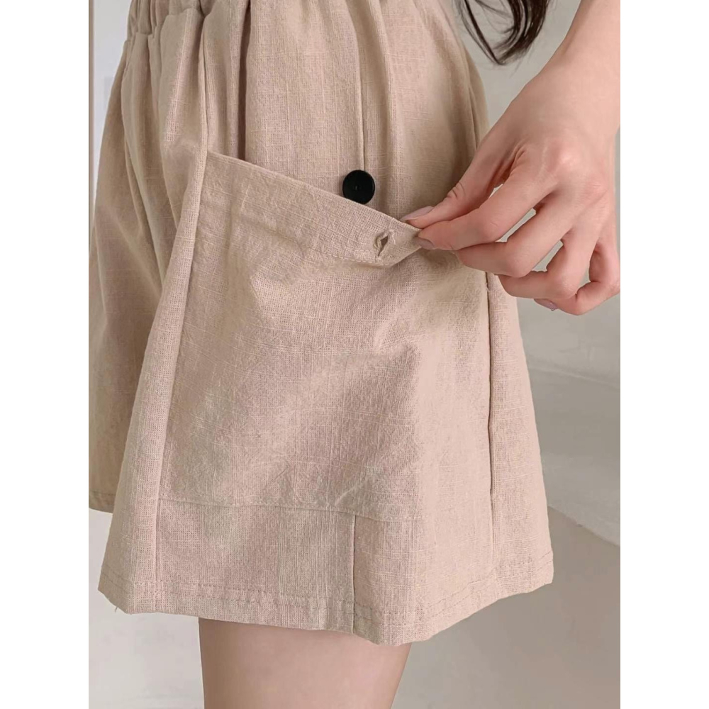 S.C優衣館 夏季必備 棉麻短褲 彈性腰圍 多色可選 舒適好穿 修飾腿型 短褲 涼爽 女短褲 休閒褲 現貨 女裝-細節圖3